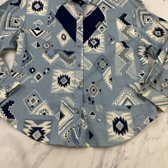 Rough Rider Womens Vintage 90s Western Shirt Size XL Blue White Cutouts Country - Picture 5 of 14